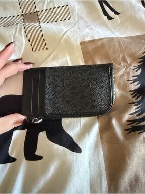 Michael Kors Black Leather Zip Card Holder Wallet